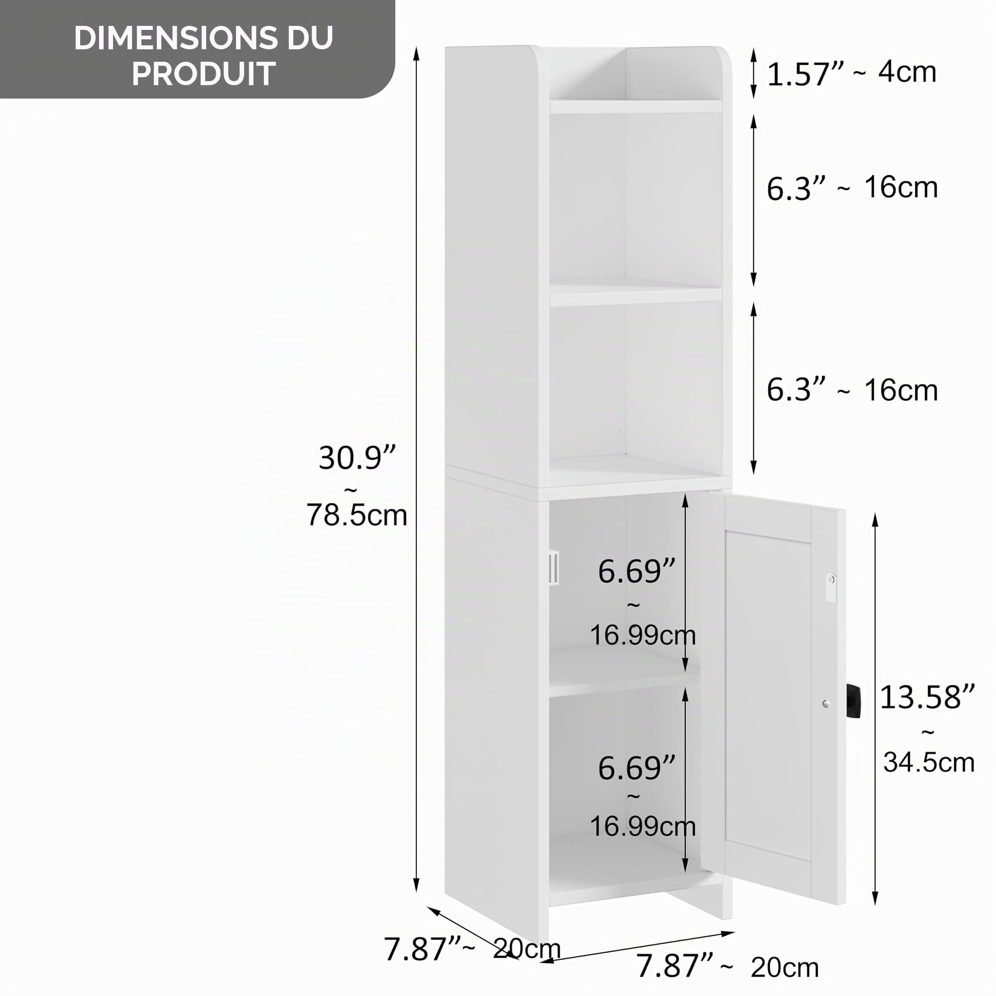 Lomojo Petit meuble d'angle de salle de bain, avec étagères réglables, autoportant, étroit, organisateur pour papier toilette pour petits espaces (blanc)