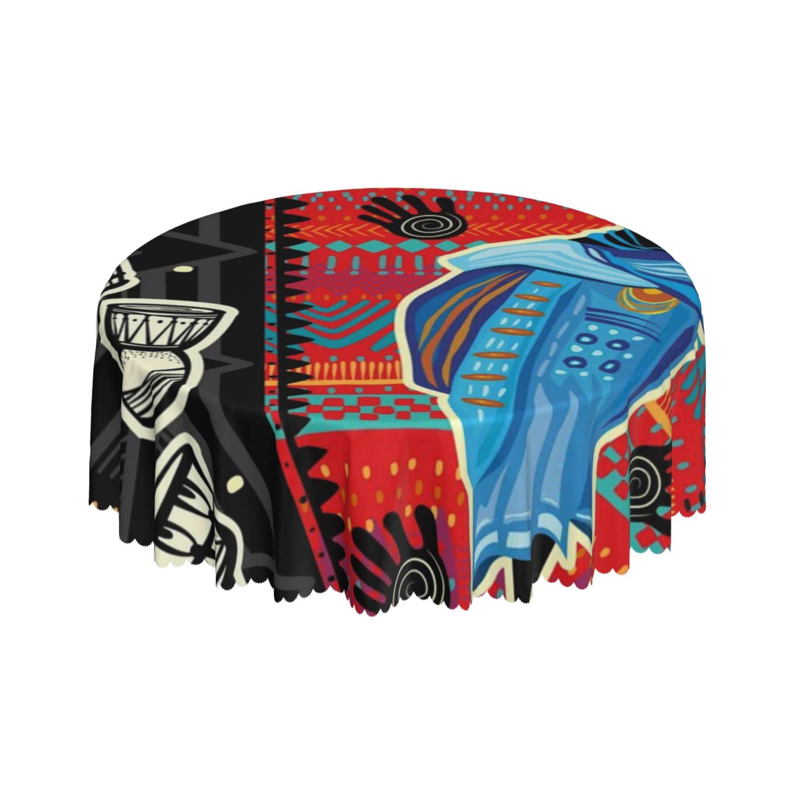 Lsjuee Tribal Women Dancing Native Color Round Tablecloth 60 Inch Printed Washable Tablecloth for Dining Party Holiday Fall Home Decorative