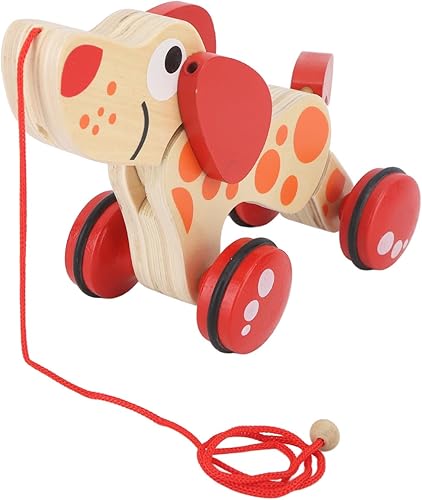 Vbestlife Juguete de empuje y jalar, perro de madera de pino perro paseo cachorro juguete de madera para caminar niños pequeños  Mejora la