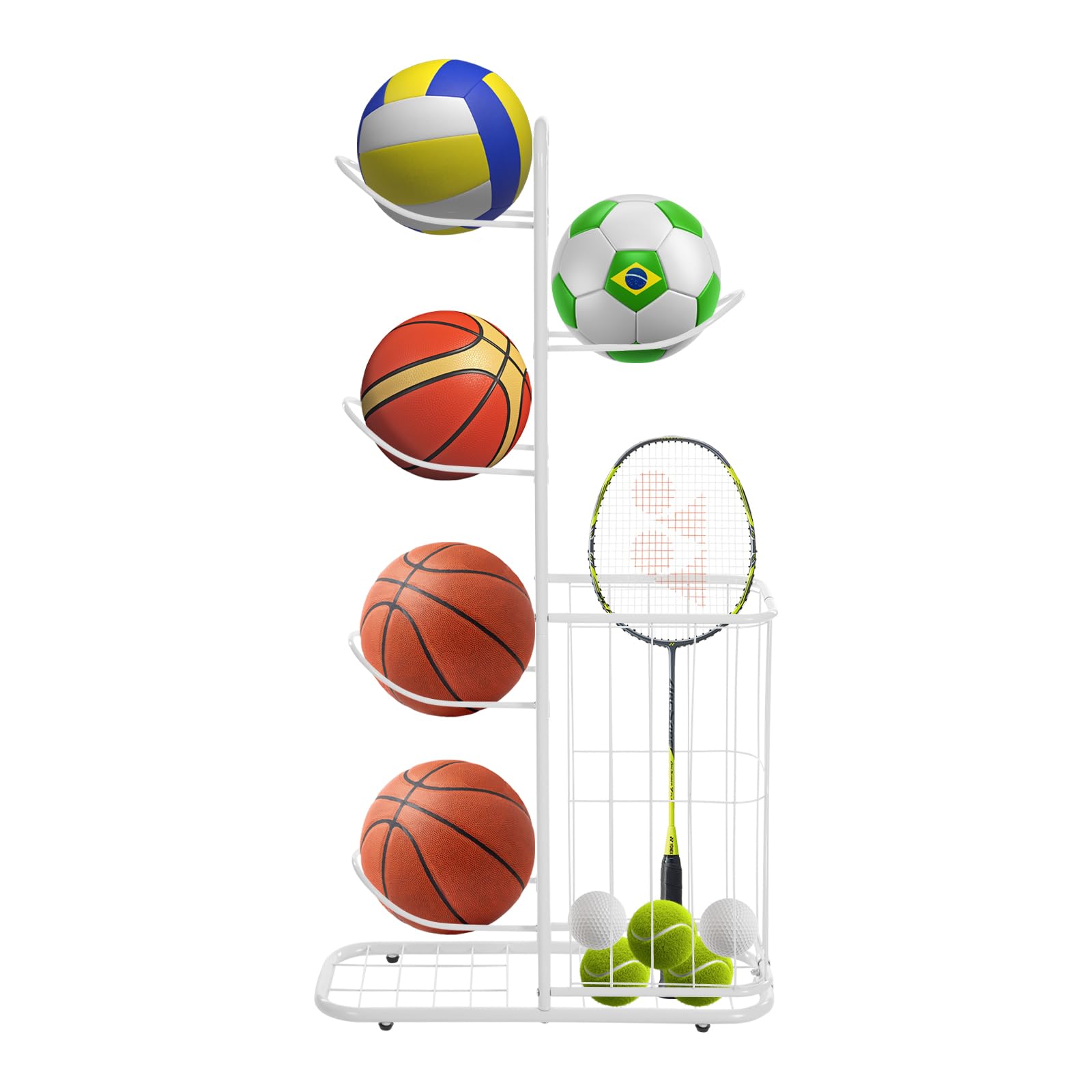 Soporte de baloncesto 5 bolas estante equipo deportivo blanco