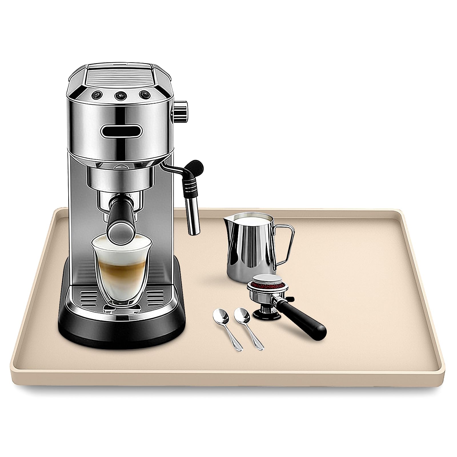 Silicone Coffee Maker Mat with Lip for Countertops, 15.7'' x 11.8'', Khaki