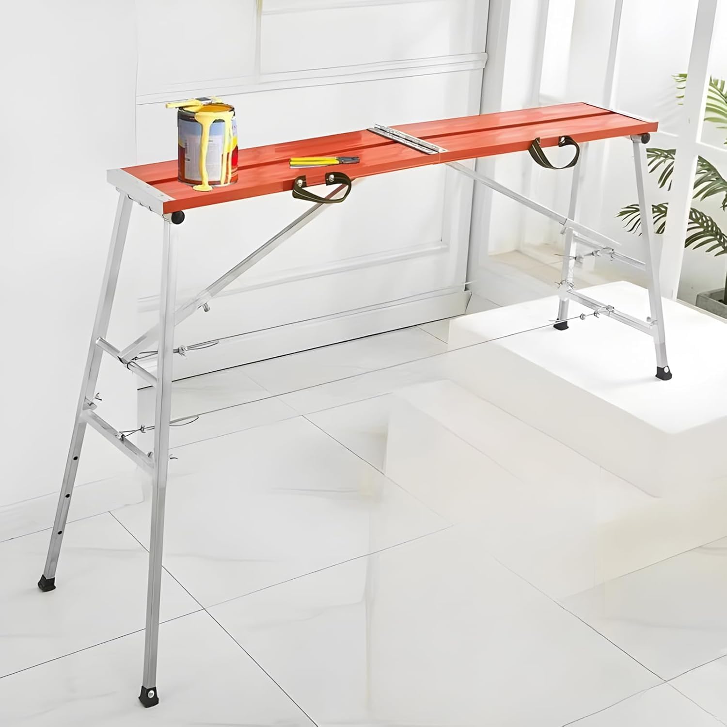 Plataforma de trabajo ajustable, escalera plegable de aluminio, multiuso, taburete de andamio, capacidad de 300 kg, altura ajustable