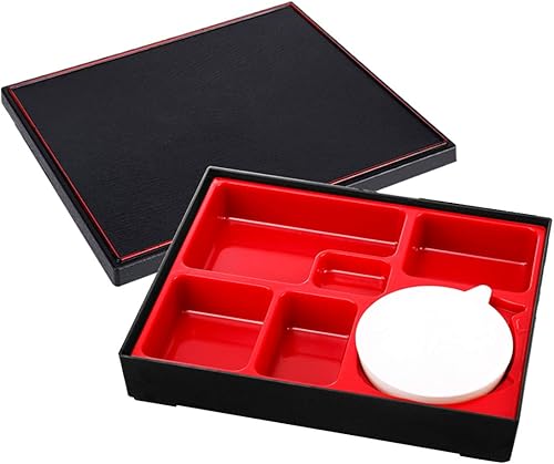 Caja Bento japonesa, caja de almuerzo tradicional de sushi de 5 compartimentos, bandeja de plástico para servir aperitivos con tapa, recipiente de