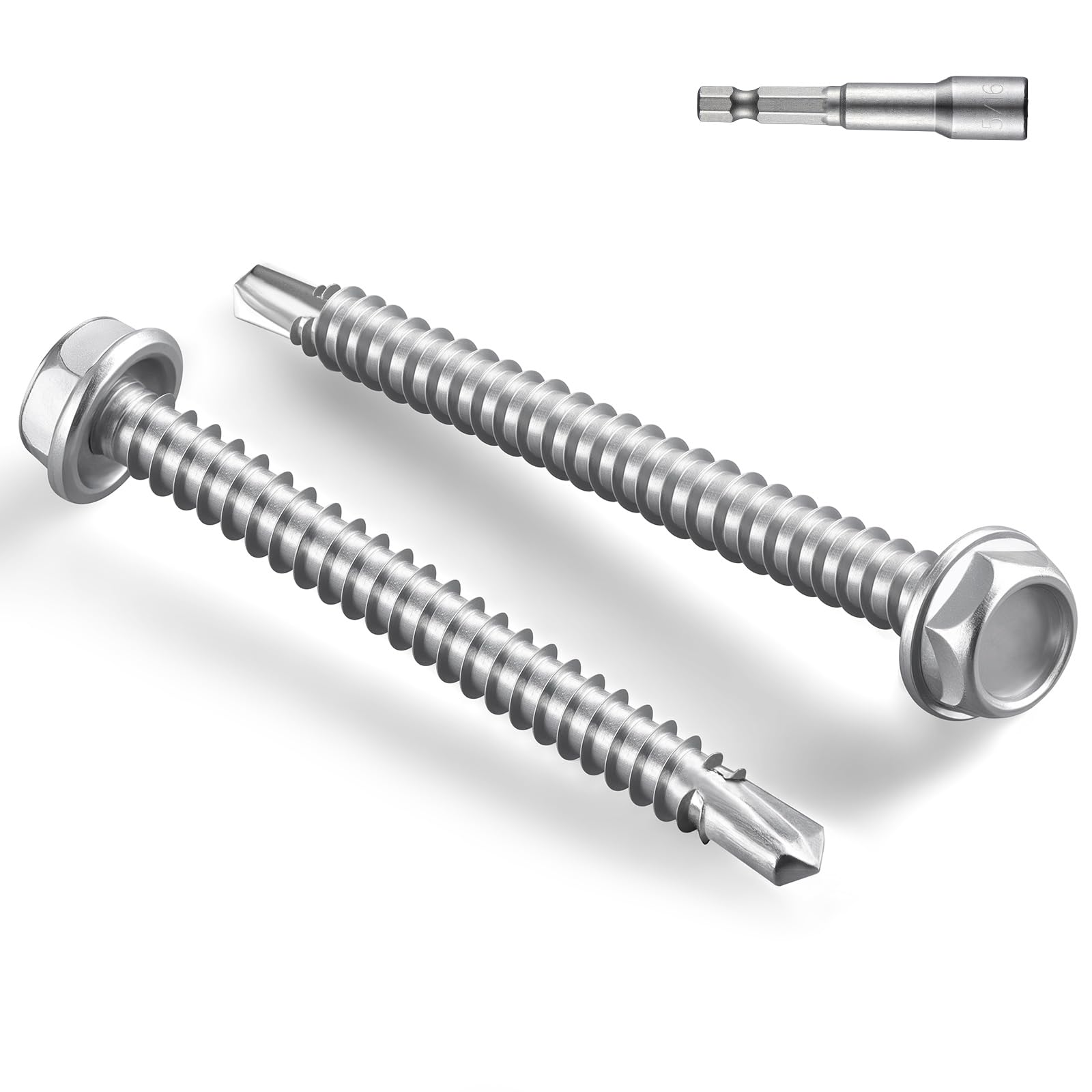 BNUOK #10 x 1-1/2 Inch Self Drilling Screws, 37pcs 0.5 lbs Self Tapping Screws for Metal, 410 Stainless Steel Hex Washer Head Sheet Metal Screw