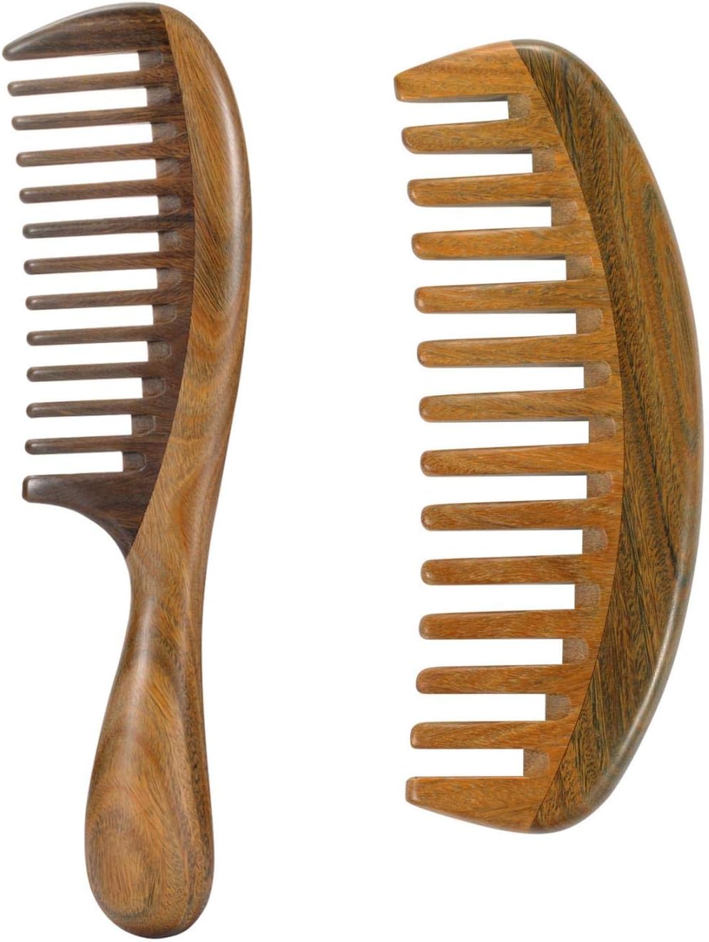 Louise Maelys 2pcs Sandalwood Wide Tooth Hair Combs Moon Shape Wooden Comb for Curly Hair