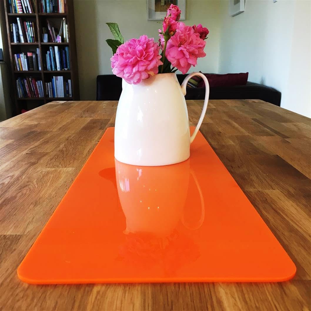 Orange Gloss Finish Rectangular Acrylic Table Runners / Serving Mats / Table Protectors (58cm x 38m 23"x15")