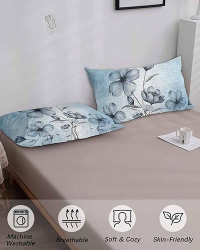 Miniatura 5 de Fundas de almohada de flores azules tamaño King, fundas de almohada suaves decorativas para sofá de cuerpo largo lumbar con cierre de sobre,