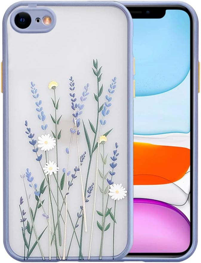 Ownest Compatible for iPhone SE 2020 Case,iPhone 7/8 Case with Clear Frosted PC Back 3D Floral Girls Woman and Soft TPU Bumper Protective Silicone Slim Case for iPhone SE 2020/7/8-Purple Lavender