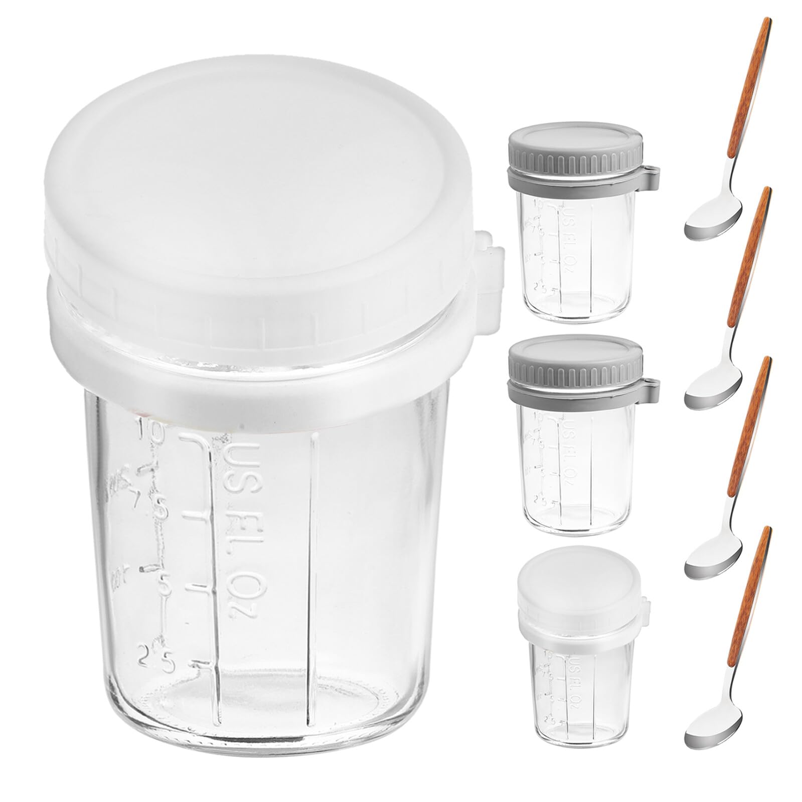 4 Pièces Bocaux Verre Déjeuner avec Couvercle et Cuillère Pots Yaourts Étanches pour Overnight Oats et Préparation Repas Pratique