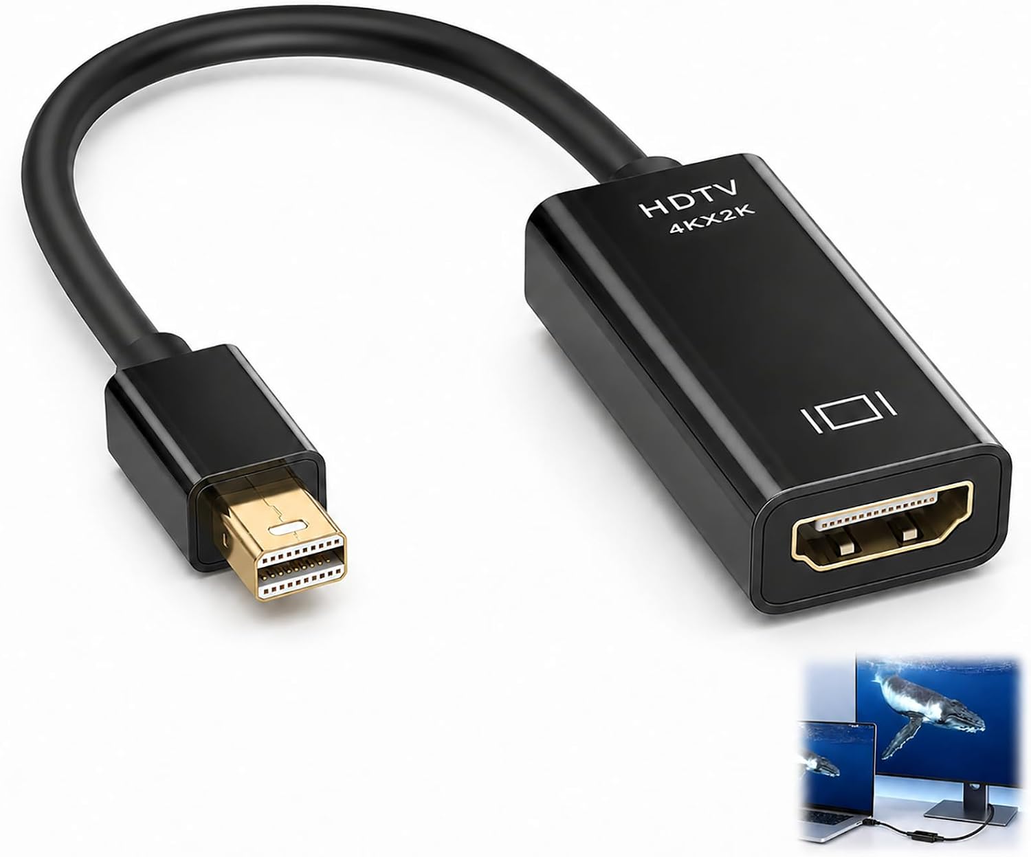Mini DisplayPort to HDMI Adapter, Mini DP to HDMI Converter 4K 30Hz, Converter with Audio, Compatible with MacBook Air Pro Surface Pro Thunderbolt 1 2, Short Cable for Monitor TV Projector