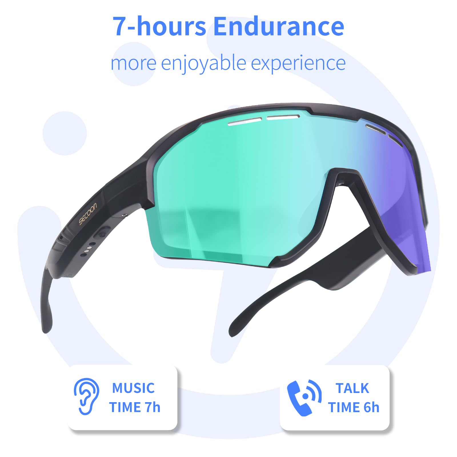 SECOON Bluetooth Safety Glasses Sunglasses for Men, Smart Wireless Bluetooth Safety Audio Glasses with Microphone for Music Play Calling