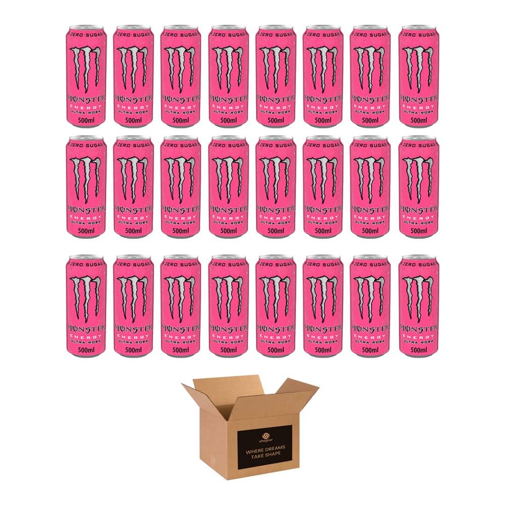 Monster Energy Drink Flavours | Juiced, Zero Sugar, Ultra, Monarch, Fiesta Mango, Strawberry Dreams, VR46, Punch | High Caffeine Sports Energy Drink | 500ml (Pack 24, Ultra Rosa)