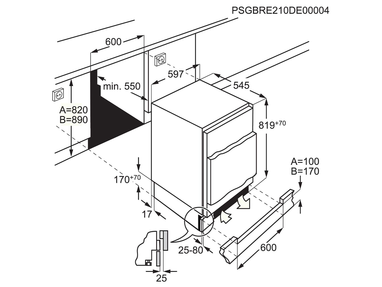 AEG OSK6I82EF - Frigorifero da incasso, 820 mm, 134 l, porta fissa/E
