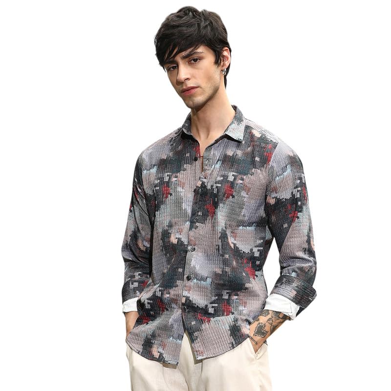 Image of CAHOOT Men's Bisque Shirt Casual Wear | Spread Collar | Long Sleeve | Button Closure | Shirt Crafted with Comfort Fit for Everyday Wear