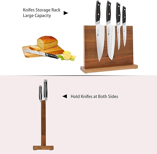 Miniatura 3 de MAD SHARK Bloque magnético para cuchillos, bloque de cuchillos magnético de madera de acacia de doble cara, bloque organizador sin cuchillos, se
