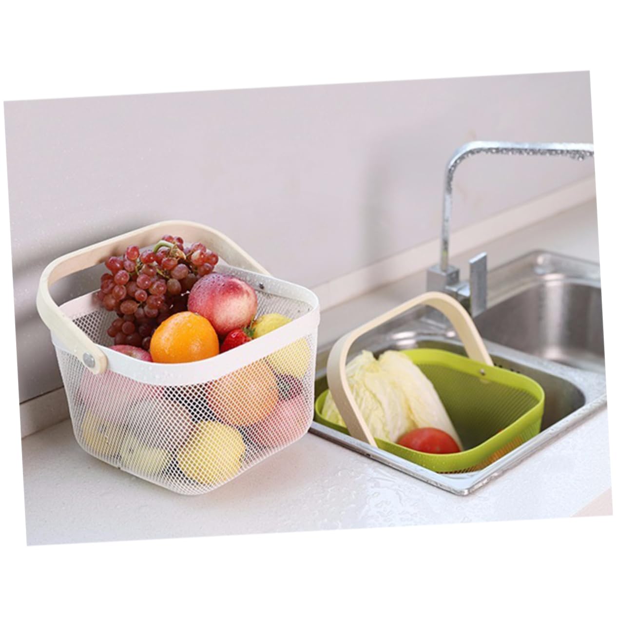 Cabilock Elegant Wrought Iron Sundry Container Portable Countertop Fruit Veg Basket Basket Handle for Kitchen Home