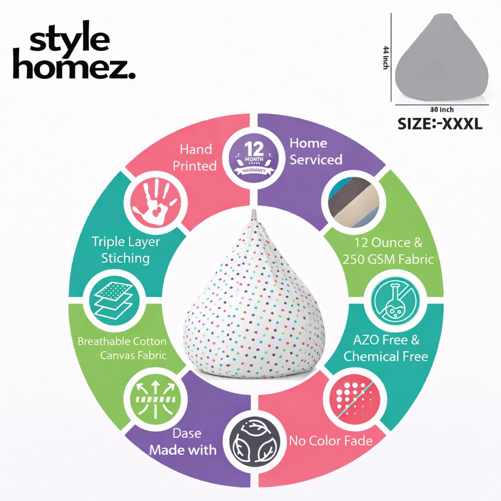 Style Homez Classic Cotton Canvas Star Printed Bean Bag XXXL Size Cover Only 1