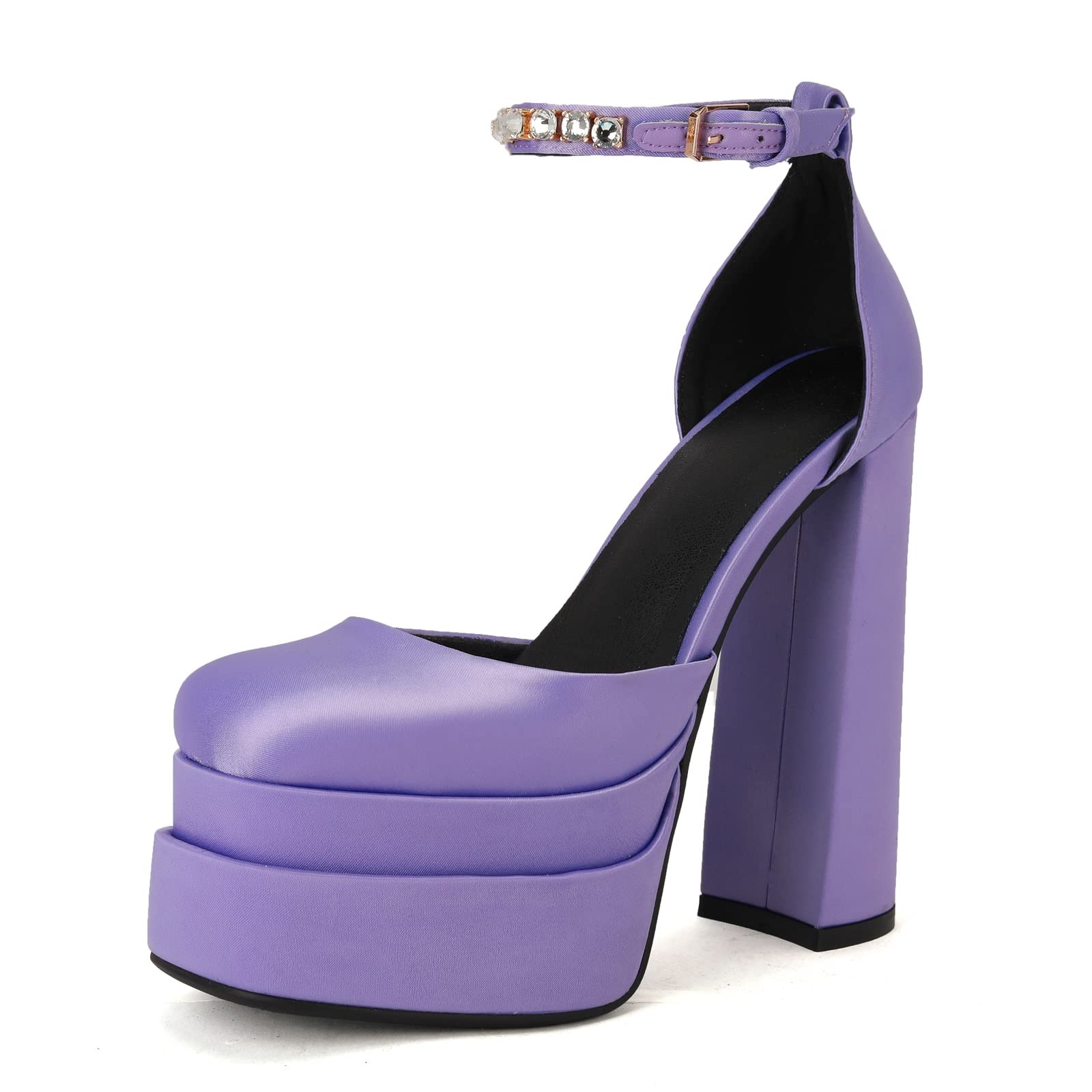 THESHYWomens Platform Chunky High Block Heels Ankle Strap Buckles Wedge Dress Pumps Fashion Shoes for Women