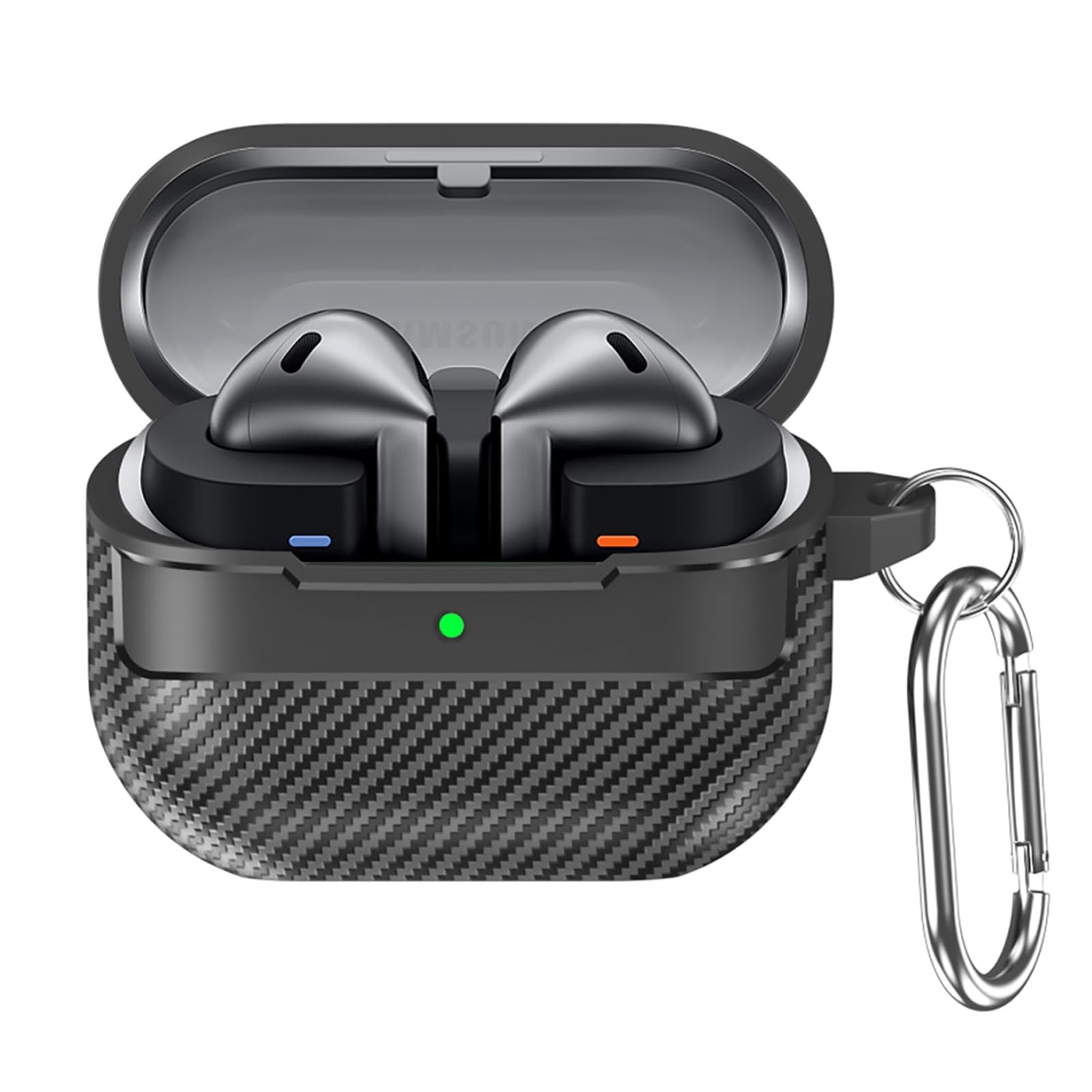 Case Compatible with Samsung Galaxy Buds 3 Pro/Buds 3, Soft TPU Carbon Fiber Protective Cover, Shockproof Case with Carabiner, for Men Women (Black)