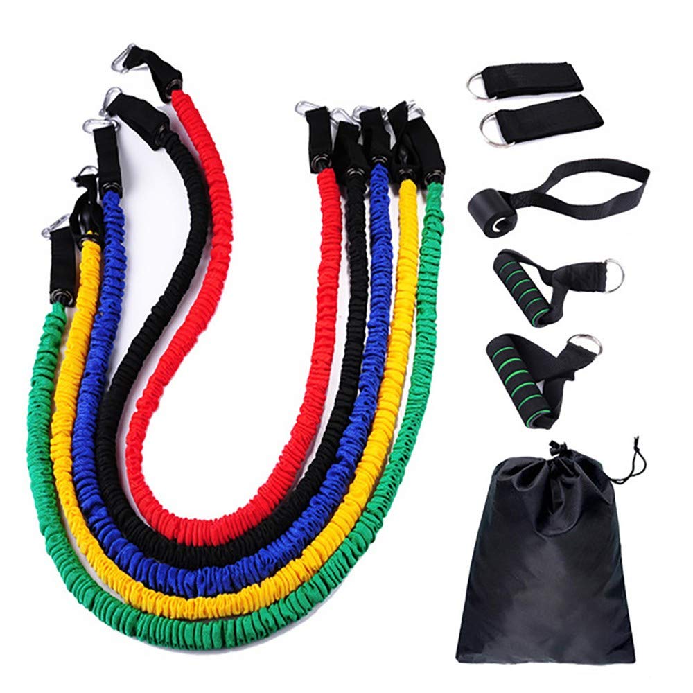 Resistance Bands Wiederstands Bänder Fitnessband Set mit 5 Gummiband Tubes, 2 Griffe, Türanker und 2 Fußschlaufen für Trainings Yoga Sport Pilates
