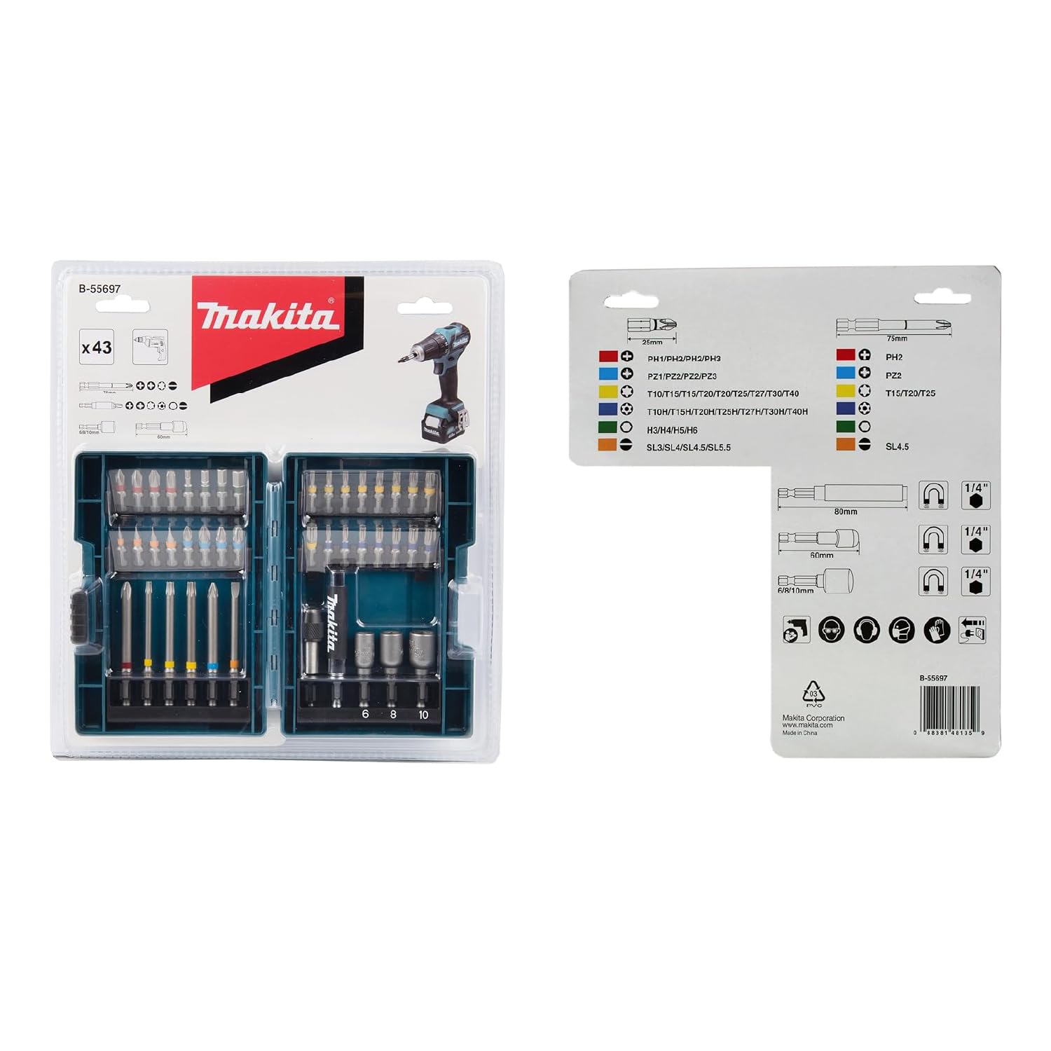 Coffret d'embout de vissage pour visseuse à chocs (43 pcs) - MAKITA B-55697