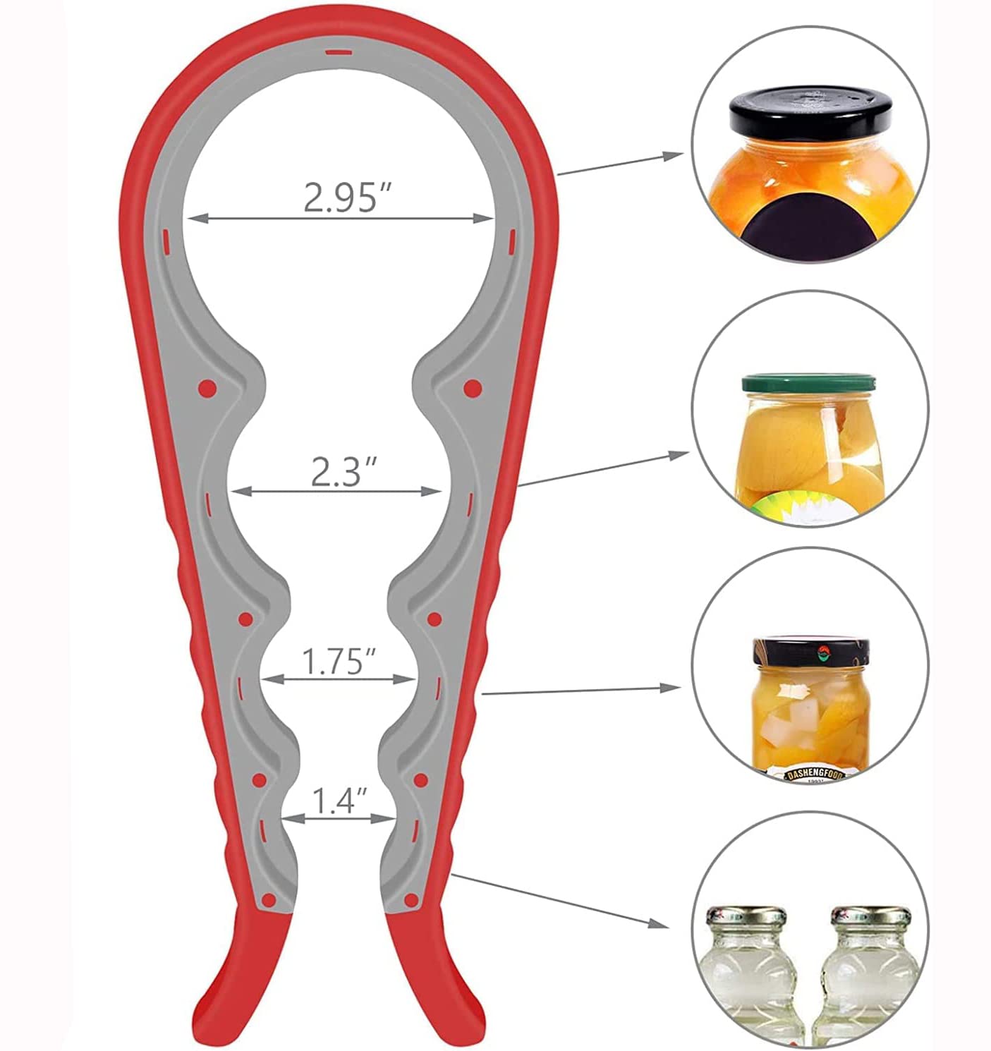Abridor de tarros para manos débiles, kit de abridor de botellas multifunción 5 en 1 con mango de silicona, fácil de usar para niños, ancianos y personas con artritis, rojo