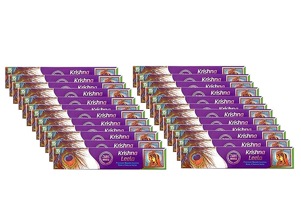 Heera Krishna Leela Agarbatti 15stk (Pack of 24) - Premium Indian Aroma Incense Stick for Pooja, Yoga, Aromatherapy, Room Freshener, Meditation - Natural Air Freshener