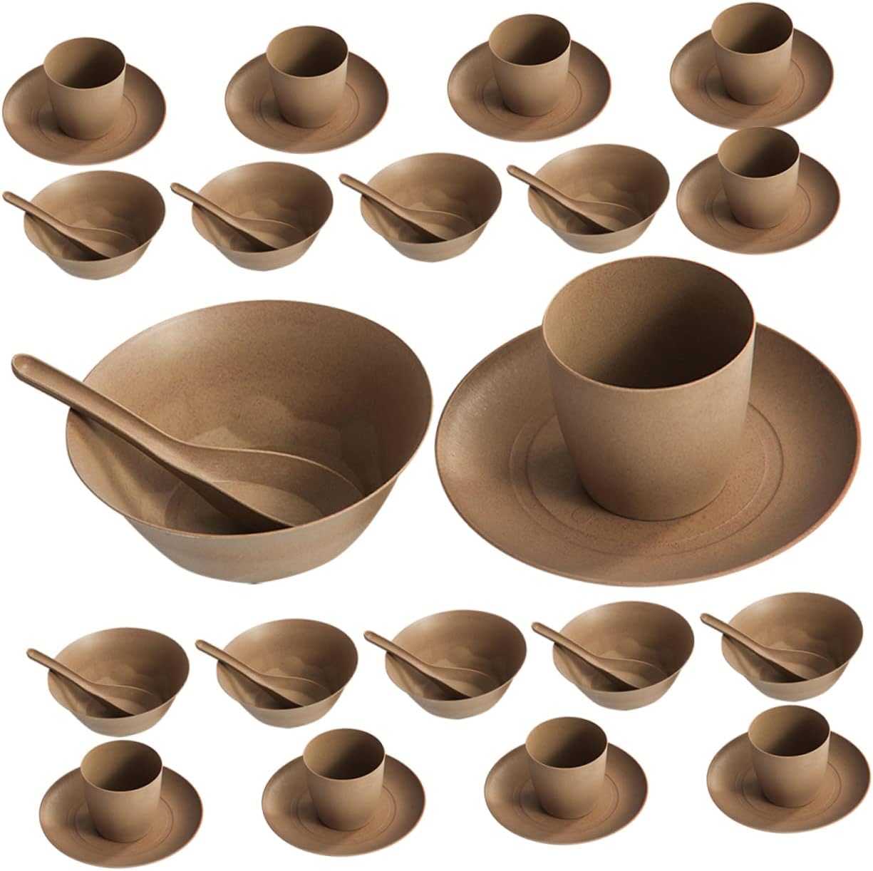 10sets Rice Husk Tableware Set Party Cups Plates Biodegradable Dinnerware Single Use for Wedding Birthday Camping