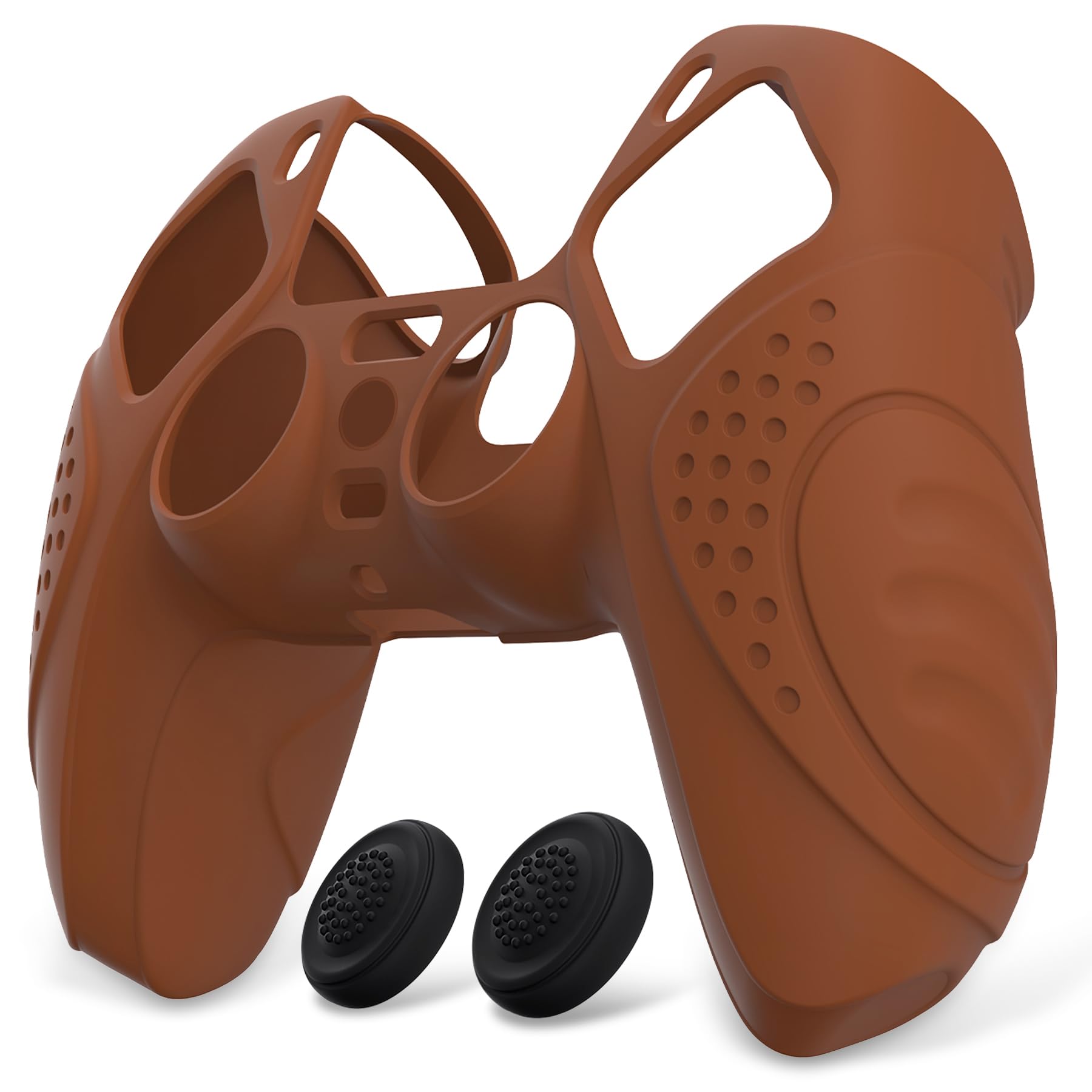 eXtremeRate PlayVital Funda de Silicona para ps5 Mando - Carcasa Protectora Suave y Antideslizante con 2 Tapas de Joystick, Compatible con DualSense, Accesorio para ps5 (Edición Guardian-Señal Marrón)