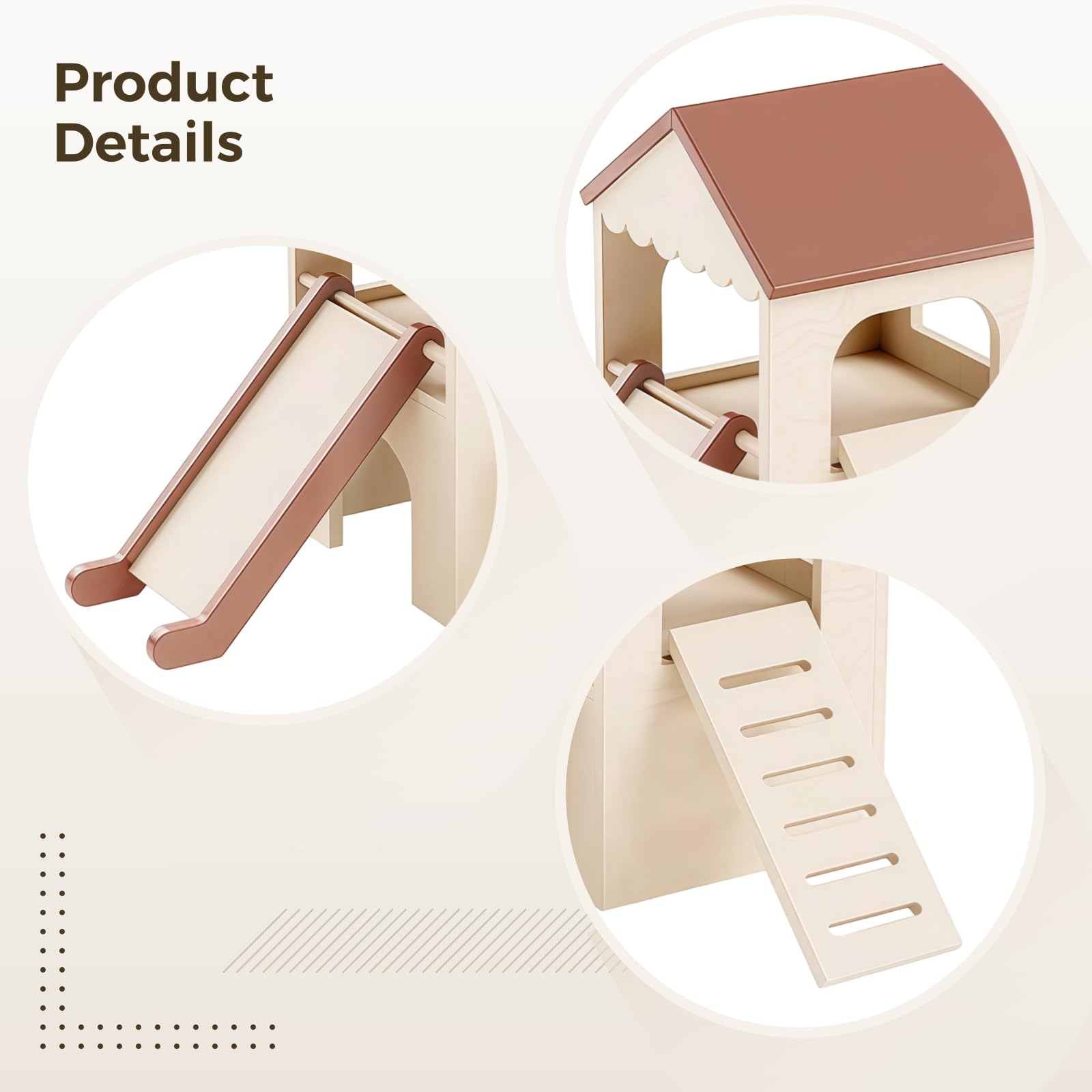 Kleintierversteck mit doppelstöckigem Design, Doppelrutschen, Meerschweinchen-Loft-Haus aus Holz mit verstellbarer Rampe und Hängematte, geräumig und leicht zu pflegen