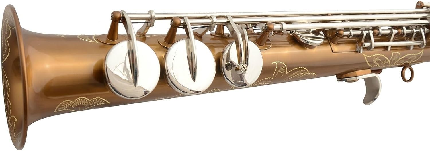 Zestaw dla początkujących saksofonu dla dorosłych – wysoki, płaski, mosiężny korpus prosty instrument muzyczny z antyczną miedzianą powierzchnią