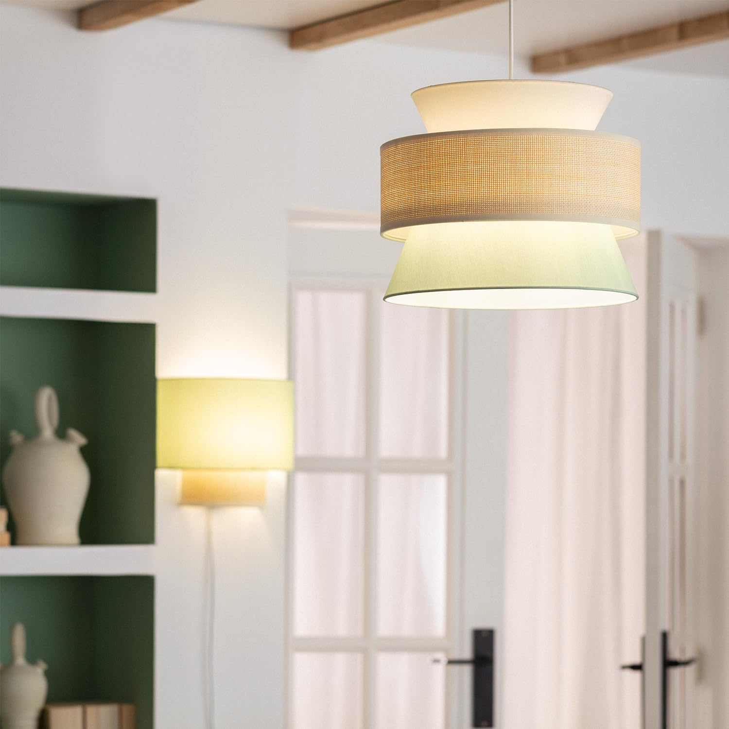 LEDKIA LIGHTING - Lampada a Sospensione Chulu | Design Elegante e Classico | Compatibile con Lampadina LED E27 | Per Interni IP20 | Uso Versatile in Casa e Ufficio, Verde, Tessuto