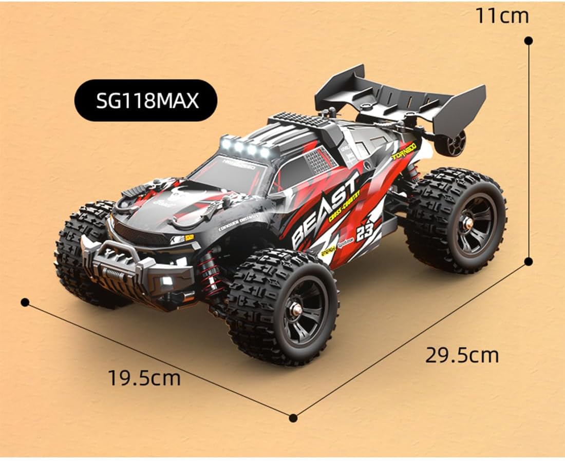 RC Truck Crawler Model, 1/18 Scale 4WD 60KM/H High-Speed Brushless RC Simulation Off-Road Car Vehicle with LED Lights & High Grip Tires, Hobby Remote Control Car Model