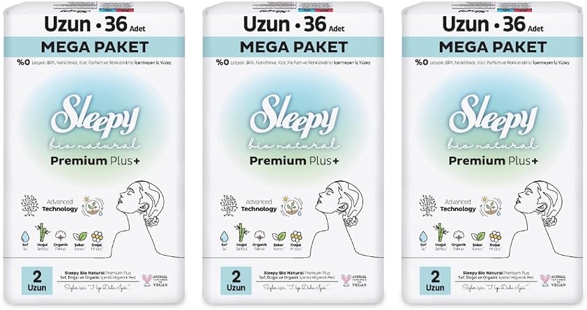 Sleepy Bio Natural Premium Plus Sanitary Pad Mega Package Long 36x3 (108 Pieces)