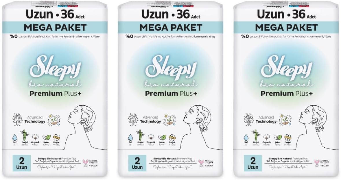 Sleepy Bio Natural Premium Plus Sanitary Pad Mega Package Long 36x3 (108 Pieces)