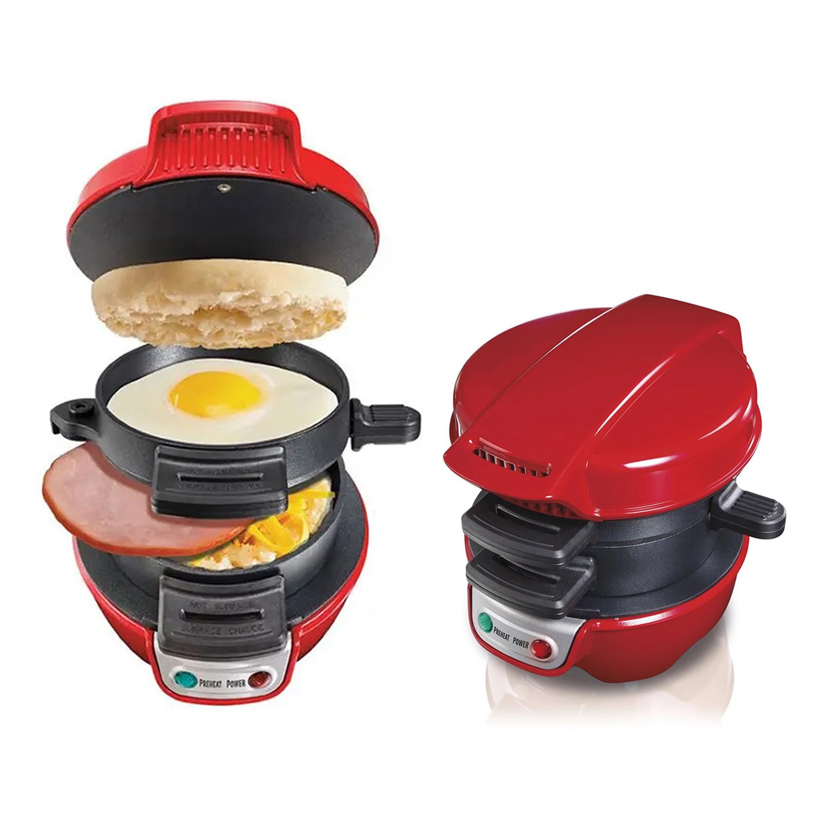 Appareils à Sandwiches, Grill Sandwich/Hamburger, Avec Compte à Rebours Numérique, Lave-vaisselle, Parfait Pour Les Hamburgers, Collations, Petit-déjeuner Rapide (Rouge)