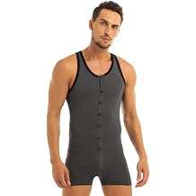 iEFiEL Mens Soft Cotton Button up Sleep in Bodysuit Home Wear Work Out Singlet