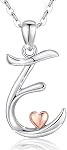 CELESTIA Sterling Silver Initial Necklaces 26 Letter Pendant with Rose Gold Heart - 18 Inch Chain