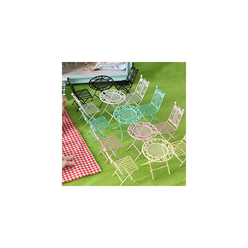 metal doll house bistro set, white miniature doll house table and chairs set, 1/12 scale miniature patio set fairy garden furniture ornaments micro decor