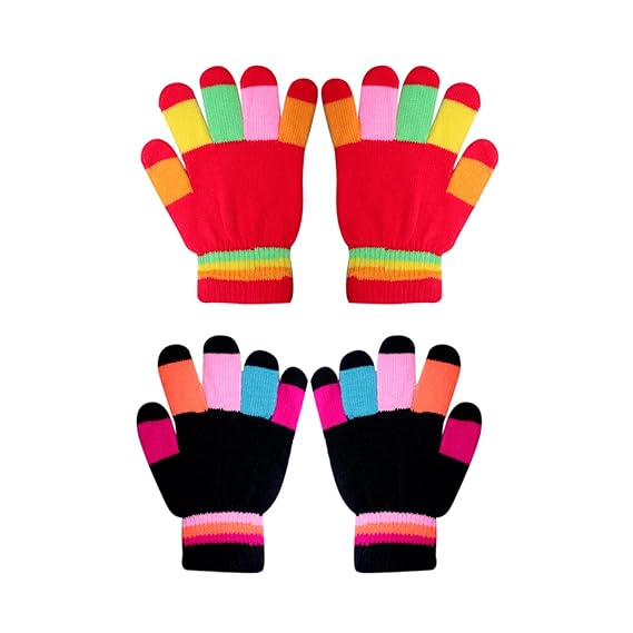 Majik Full Finger Winter Warm Wool Hand Gloves for Kid?s Boys and Girls (Set of 2 Pairs)