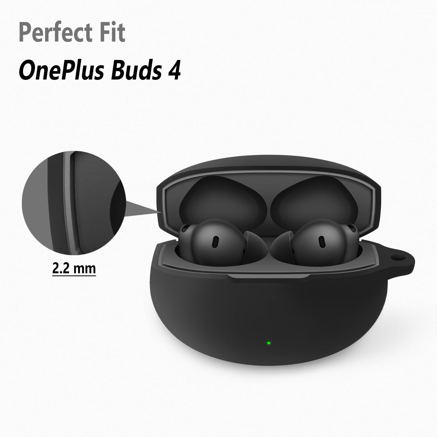 Geiomoo Silicone Case for OnePlus Buds 4, Soft Flexible Scratch Resistant Protective Cover with Carabiner (Black) - Image 2