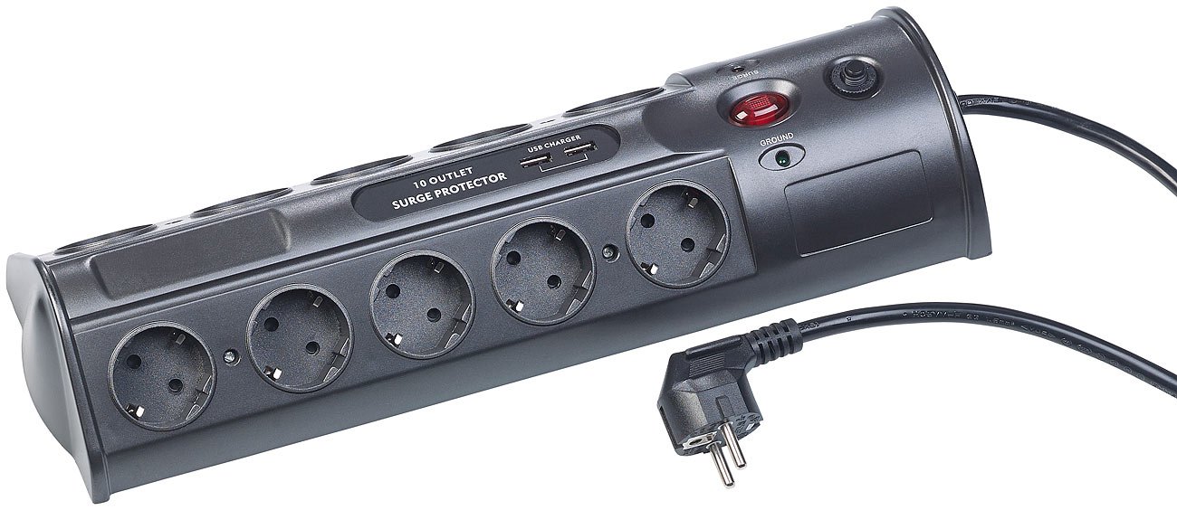 revolt Mehrfachsteckdosen: 10-fach-Steckdosenleiste mit Überspannungsschutz und USB-Ladefunktion (PC Steckdosenleiste, USB Steckerleiste, iPad)