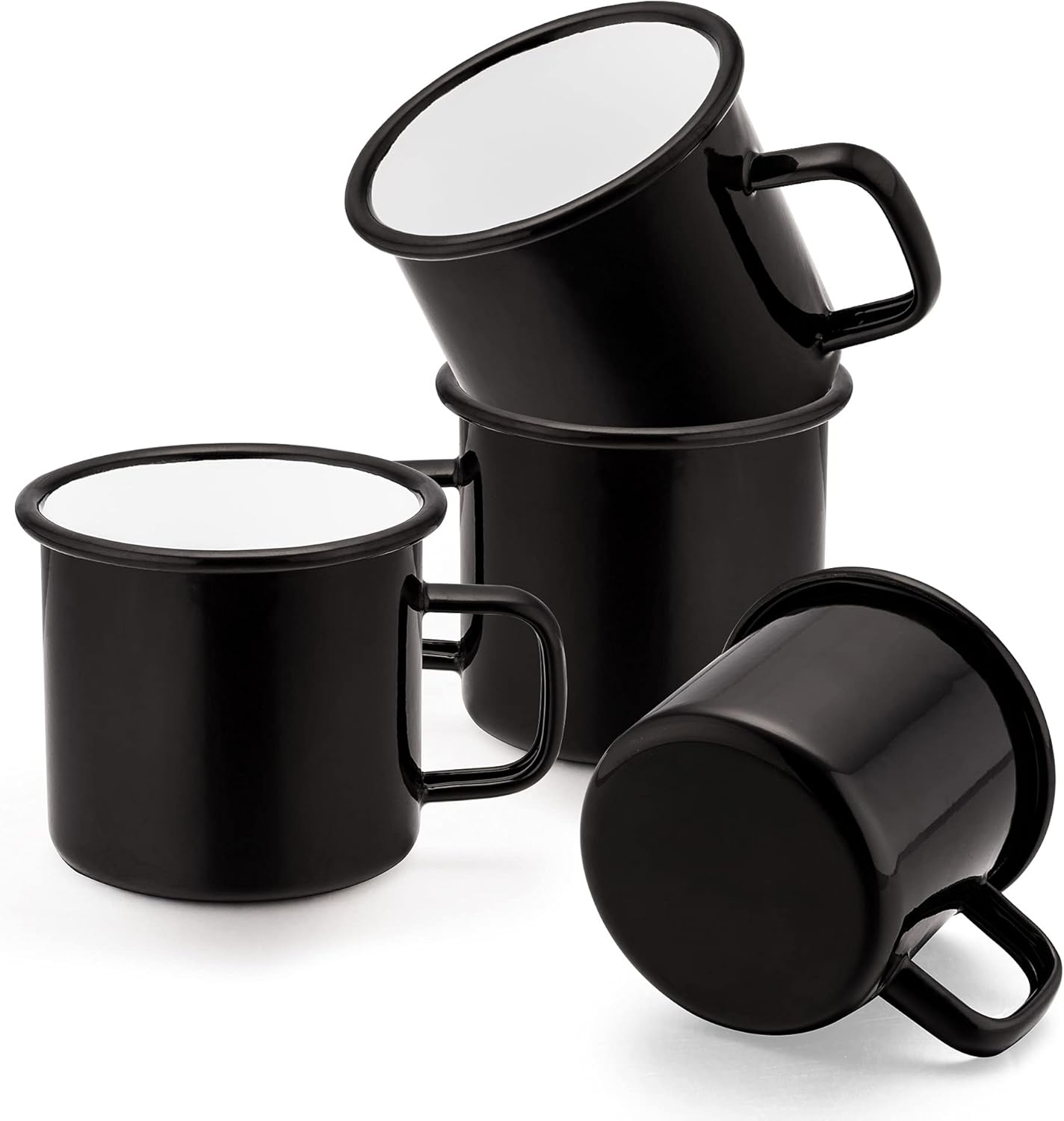 TeamFar Enamel Mug Set of 4, Coffee Mug 12 oz Black Enamel