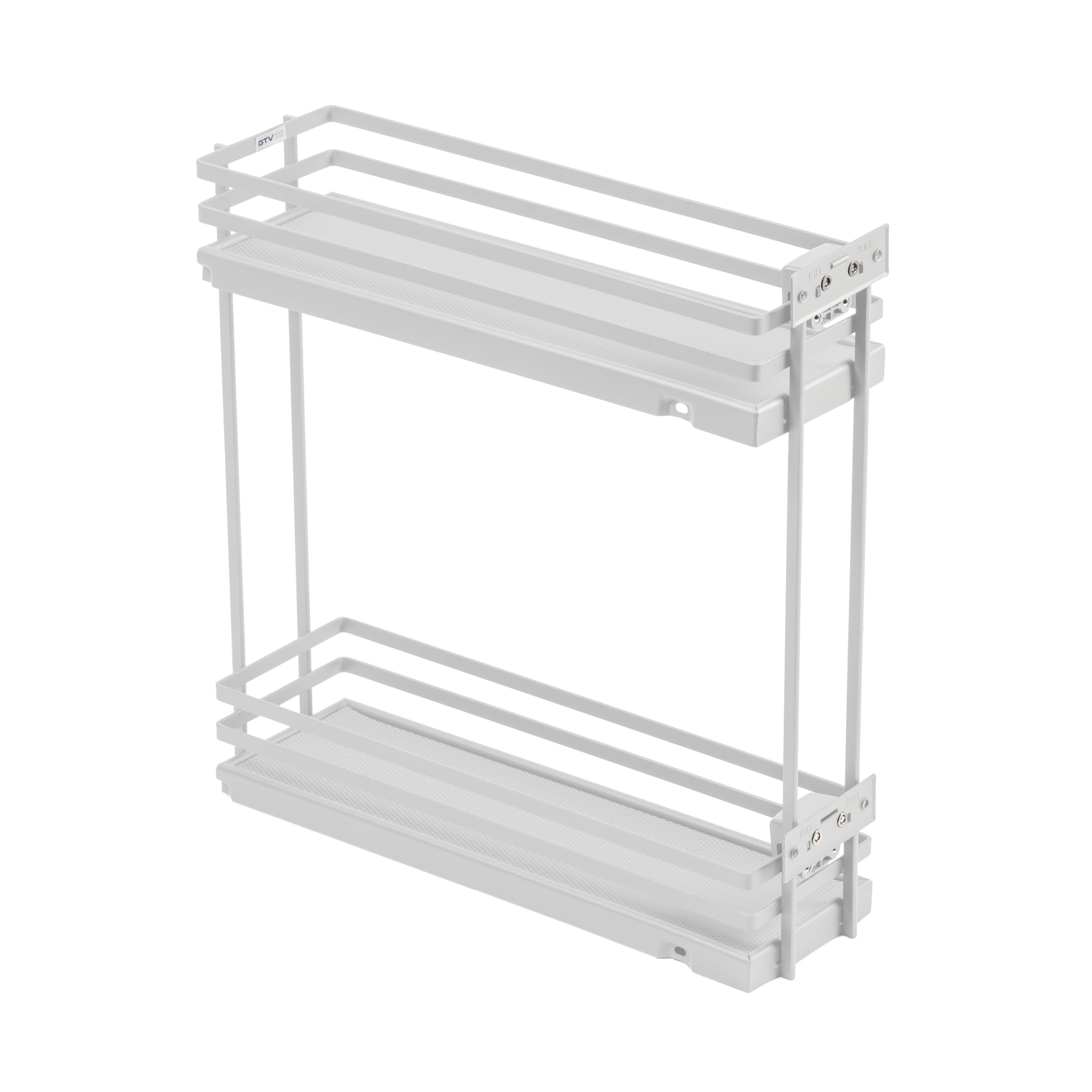 GTV Cestello Estraibile Cargo Movix PRO KO-150BO-10, 2 Ripiani, per Mobile da 150 mm, Montaggio Laterale, Regolazione 3D, Portata 15 kg, Bianco