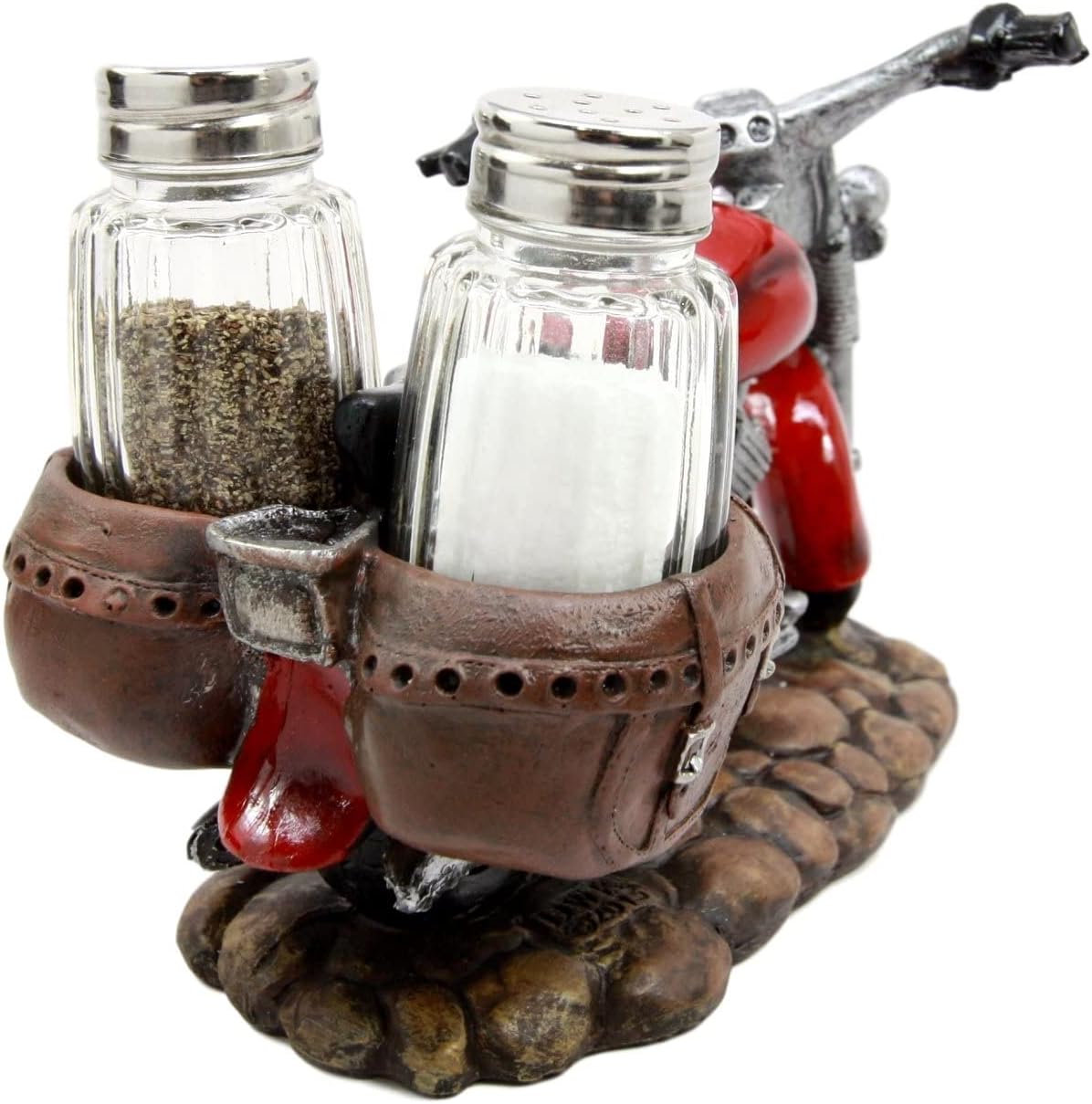 Blасk Frіdау - 50% оƒƒ Ebros Gift Old Retro Red Chopper Motorcycle Bike Decorative Glass Salt Pepper Shakers Holder Resin Figurine 7.5L Vintage Motor Bikes Decor Sculpture