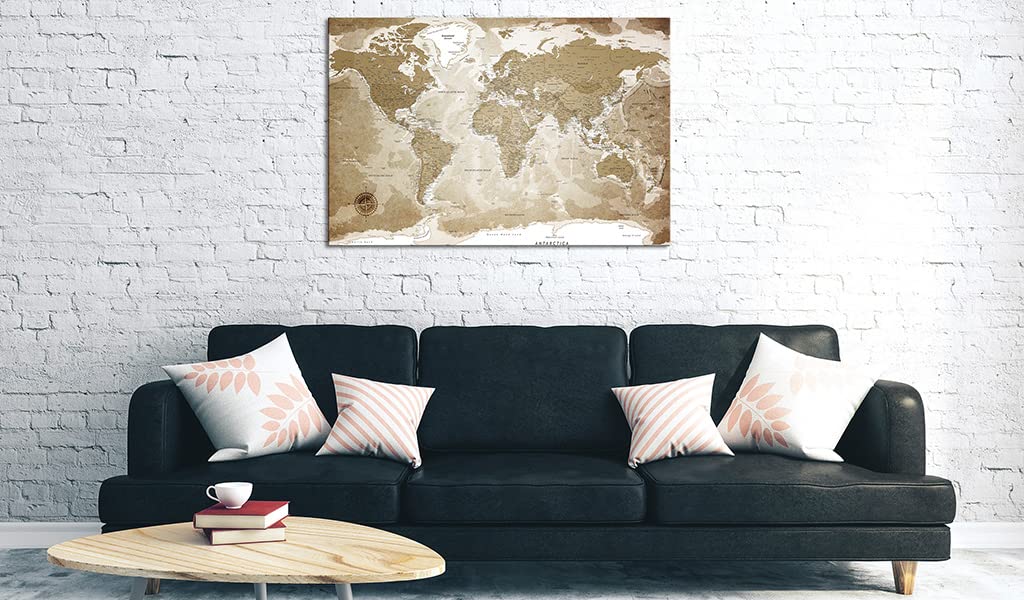 murando - Lavagna Di Sughero per Puntine - Mappa Mondo 120x80 cm 1 Pezzo - Bacheca Sughero da Parete & Quadro su tela in un Uno - Grande Decorativo per Parete per le Note - Terra k-C-0127-p-a