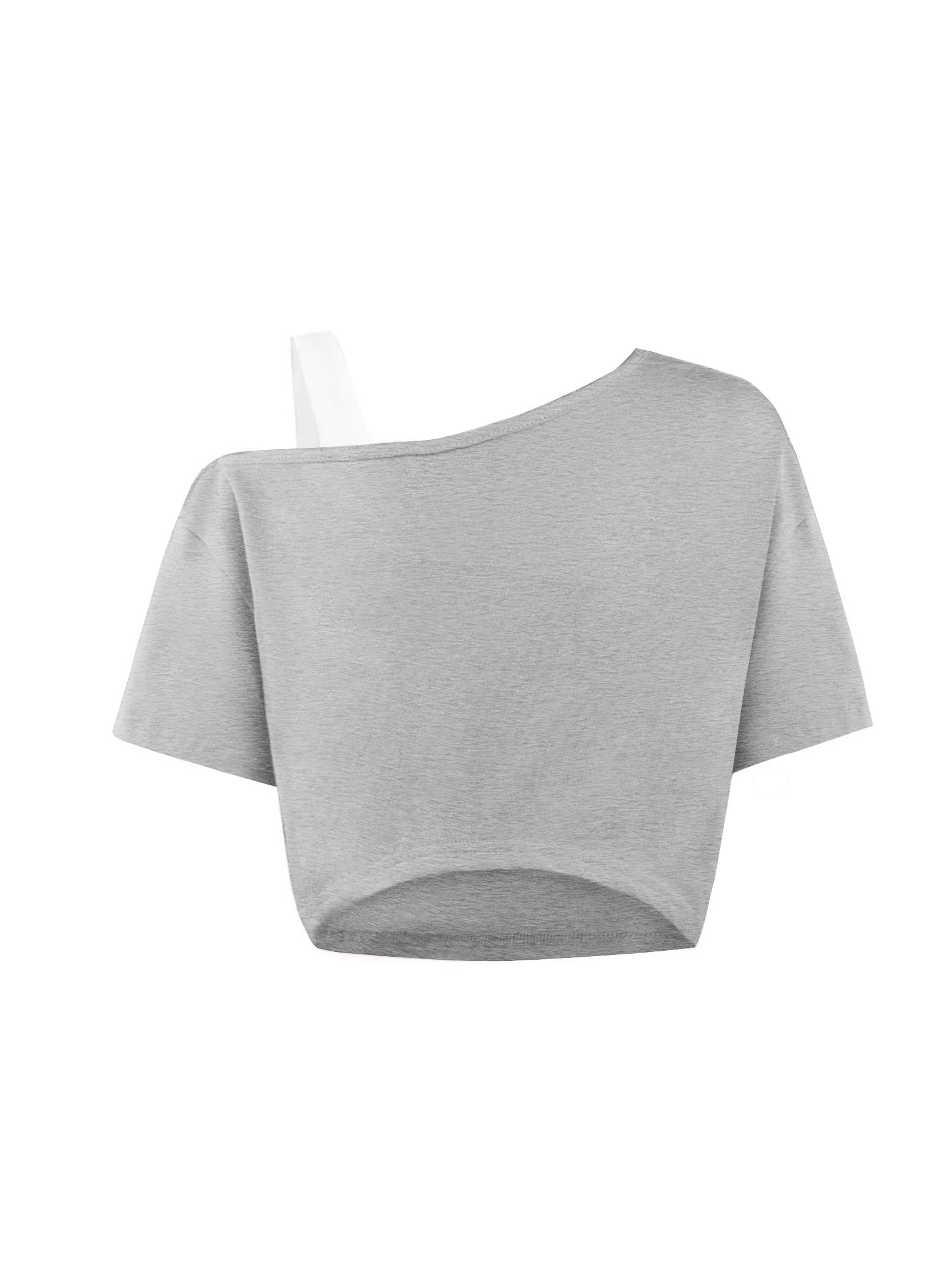Girls Off The Shoulder Tops Asymmetrical Short Sleeve Crop Top Cute Summer Tee Shirts Grey 13-14 Years