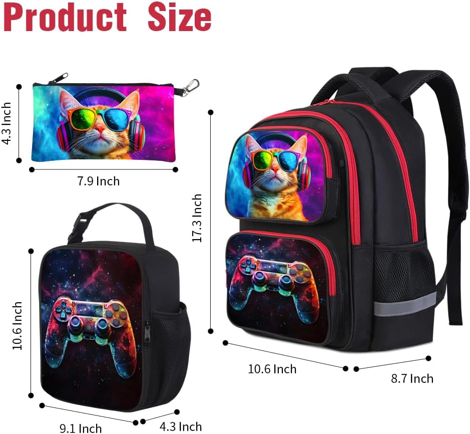 Kids Backpack for School - 17 Inch 3D Reflective Cartoon Bookbag with Dual Zippers, Ergonomic Design for Boys & Girls Ages 6-18 | Durable 600D Polyester Children's Backpack - Image 5