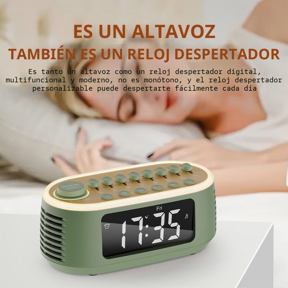 Altavoz Bluetooth Reloj despertador digital Temporizador de sueño Pantalla LED Luz nocturna RGB Máquina de sonido relajante para dormir y bebés, niños