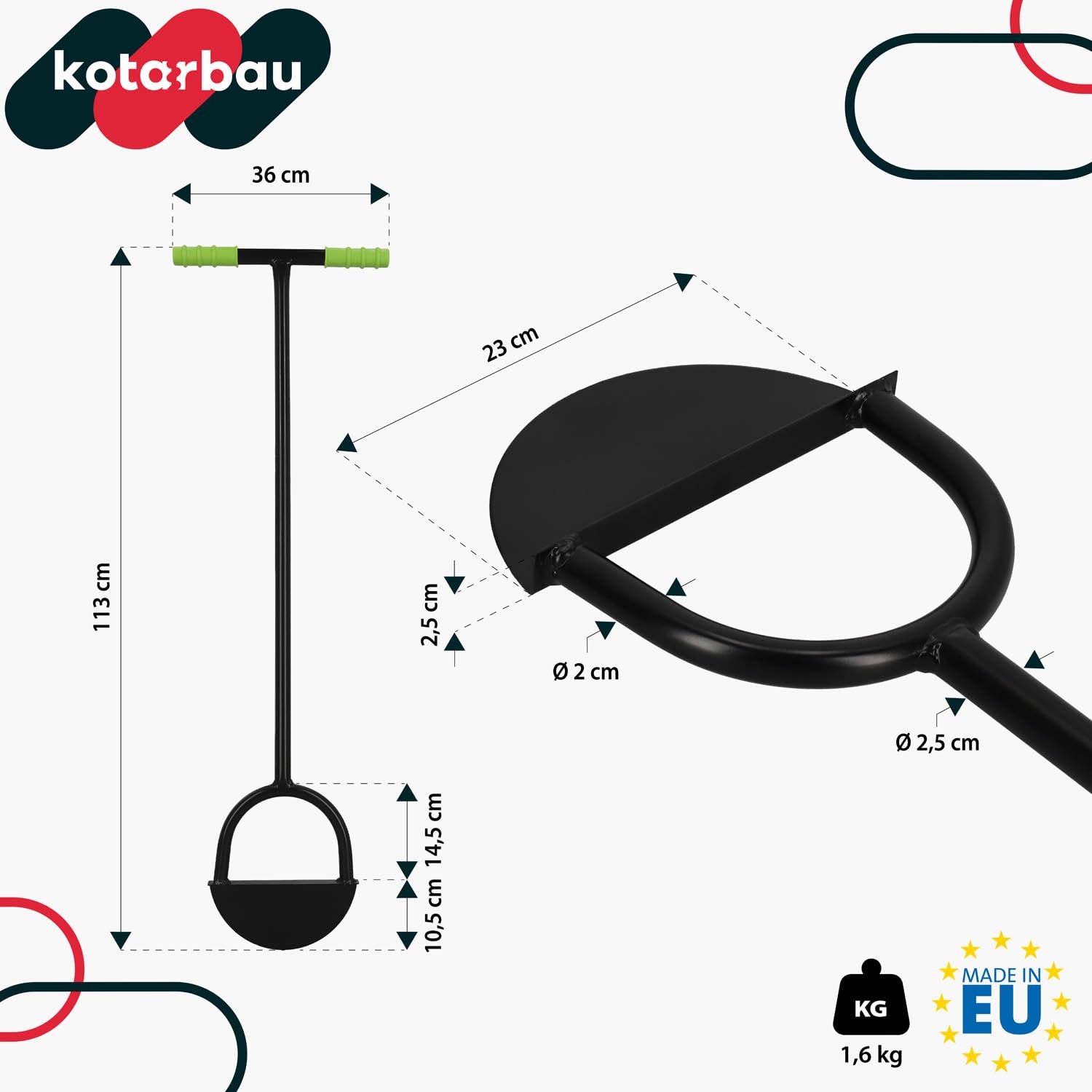 KOTARBAU® Rasenkantenstecher - Rasenkanten - 23 cm Stahlstiel 113 cm - Garten Werkzeug - Kantenschneider Rasen - Halbrund - Unkrautstecher - Verstärkt